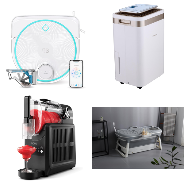 Source photograph for Pallet – Mixed Goods – Robot Vacuum Cleaners, Slush Machines, Dehumidifiers, Folding Bathtubs