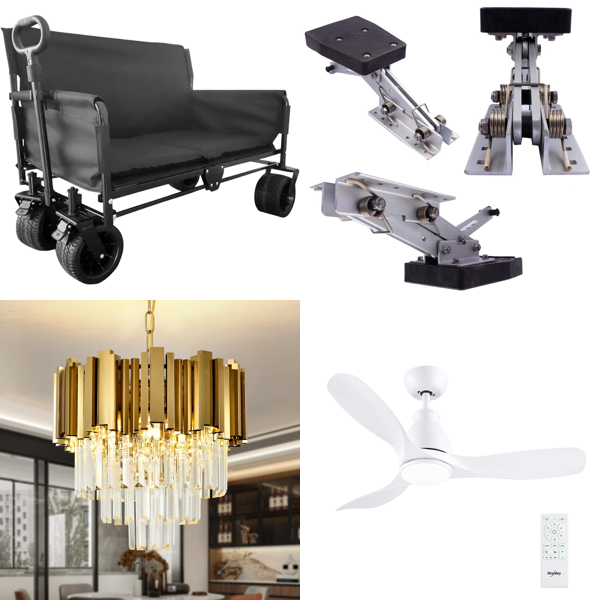 Source photograph for Pallet – Mixed Home & Leisure – Folding Wagons, Lighting Fixtures, Swimwear