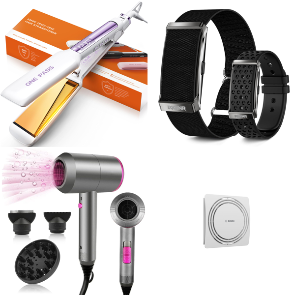 Source photograph for Pallet – Mixed Consumer Goods – Hair Straighteners, Hair Dryers, Fitness Bracelet, Cold Press Juicer