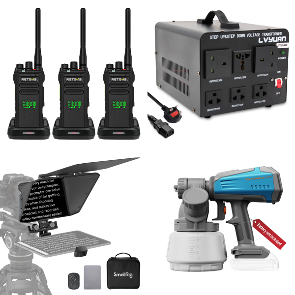 Source photograph for Pallet – Electronics & Tools – Walkie-Talkies, Transformers, Inverter, Controller, Robot Vacuum