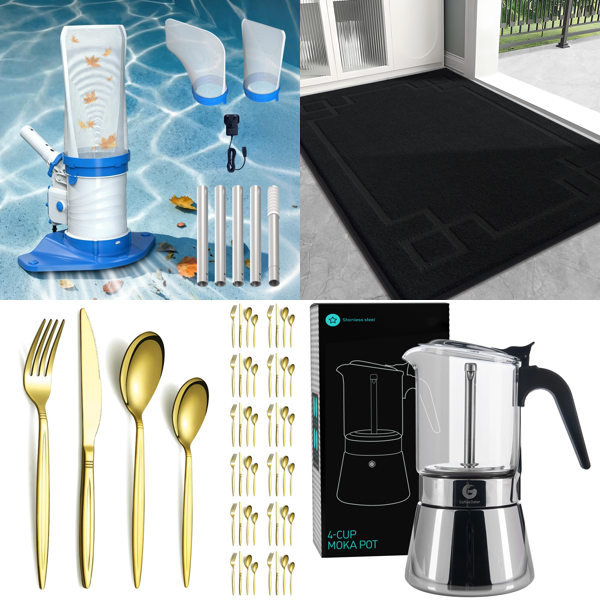 Source photograph for Pallet – Mixed Home Goods – Pool Vacuum, Cutlery, Bras, Moka Pot, Insect Zappers