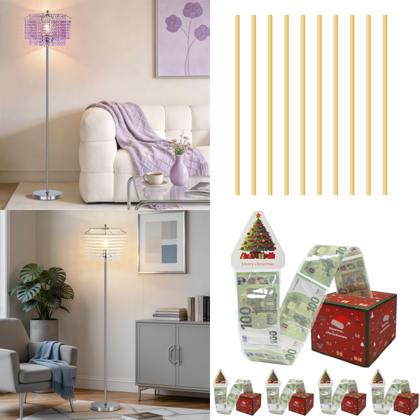 Source photograph for Pallet – Mixed Assortment – Floor Lamps, Brass Rods, Money Gift Boxes, Glass Beads