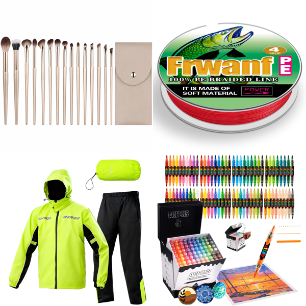 Source photograph for Pallet – Mixed Goods – Makeup Brushes, Rainwear, Fishing Lines, Acrylic Markers, Pet Accessories
