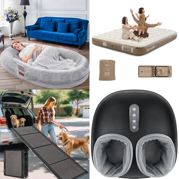 Source photograph for Pallet – Mixed Home, Travel & Wellness – Dog Beds, Dog Ramp, Air Mattress, Foot Massager