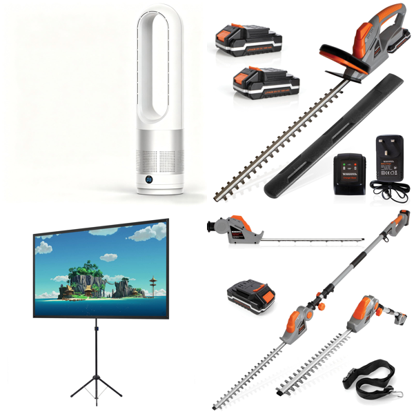 Source photograph for Pallet – Garden & Home Electronics – Fans, Projector Screens, Hedge Trimmers, Folding Utility Wagons