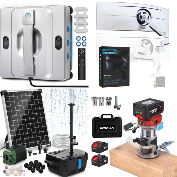 Source photograph for Pallet – Mixed Equipment – Window Cleaning Robots, Steam Cleaners, Power Tools, Kitchen Taps