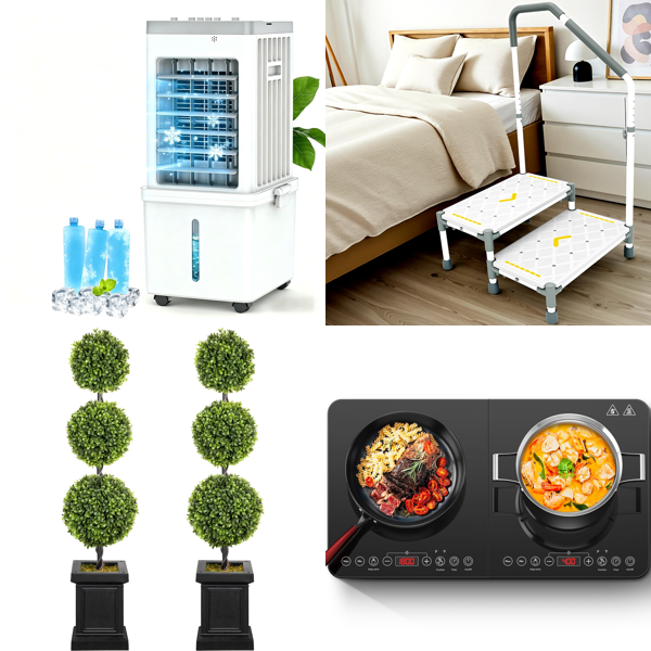 Source photograph for Pallet – Home Goods – Portable Air Coolers, Induction Hobs, Step Stools, Fitness Equipment