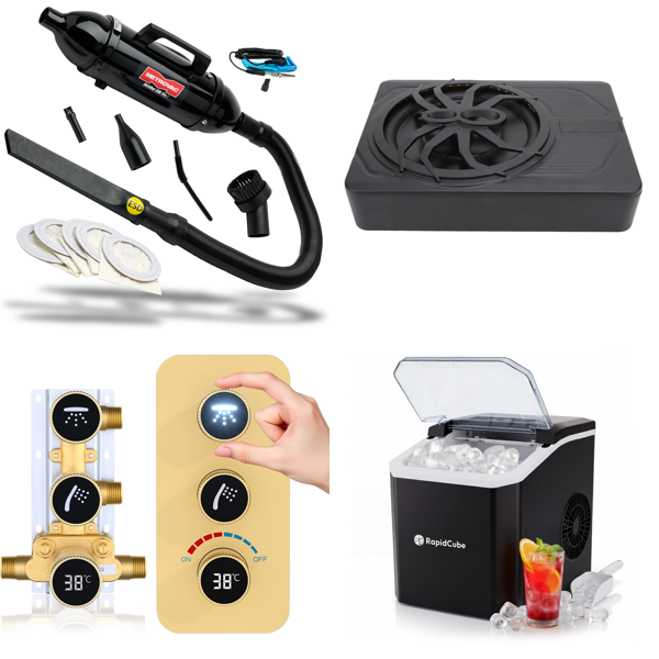 Source photograph for Pallet – Electronics & Equipment – Ice Maker, Hand Dryer, Pressure Washer, String Lights, Backpack