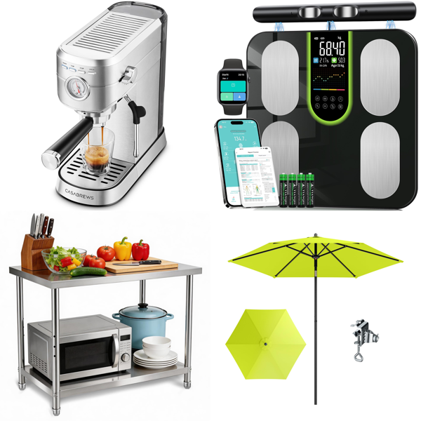 Source photograph for Pallet – Home & Garden Equipment – Espresso Machine, Microwave Oven, Garden Umbrellas, Grass Trimmer