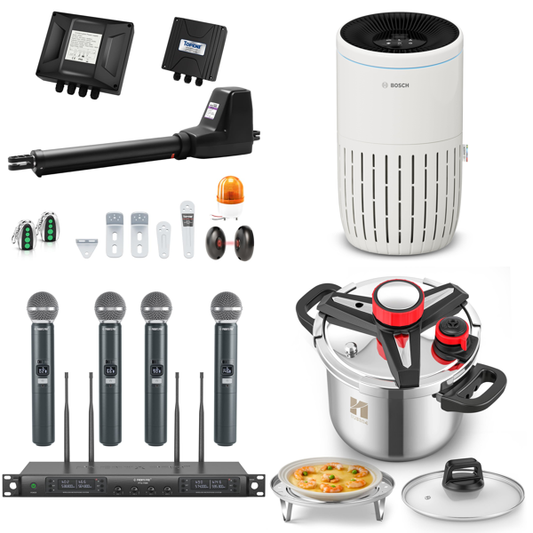 Source photograph for Pallet – Mixed Home & Garden Appliances – Gate Opener, Wireless Microphone System, Air Purifier, Pressure Washer