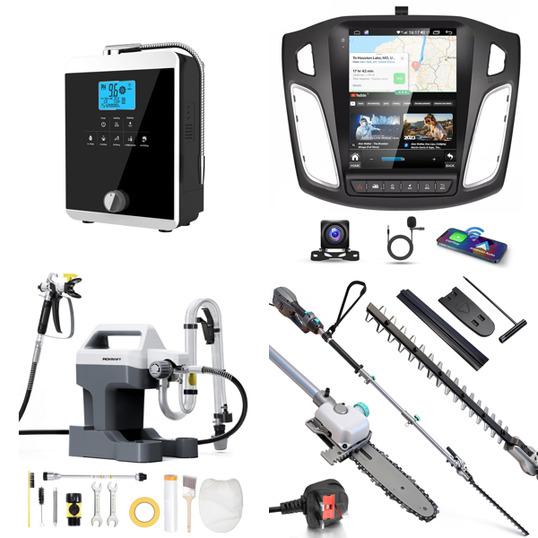 Source photograph for Pallet – Mixed Appliances – Water Purifiers, Paint Sprayers, Car Stereos, Hedge Trimmers, Kitchen Appliances