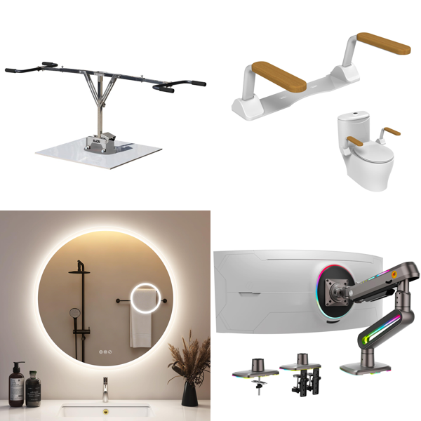 Source photograph for Pallet – Mixed Home Goods – Mirror, Safety Rails, Swings, Garden Blower, Rug