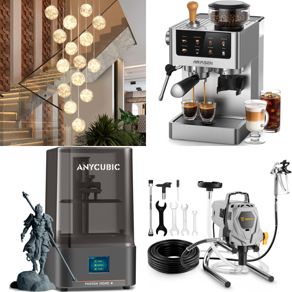 Source photograph for Pallet – Home & Workshop Equipment – Chandeliers, 3D Printer, Coffee Machine, Paint Sprayers