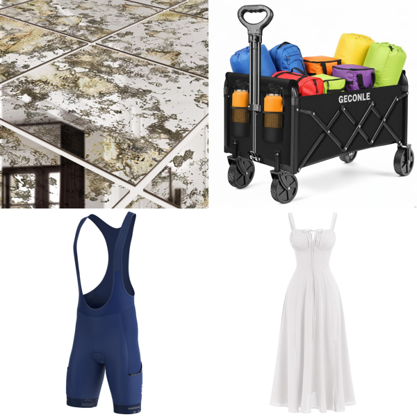Source photograph for Pallet – Mixed Goods – Mirror Panels, Trolleys, Summer Dresses, Garden Hoses, Hair Stylers, Toner