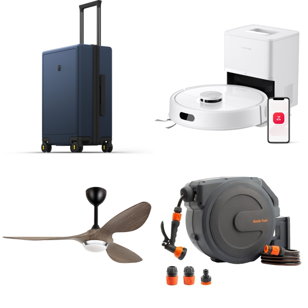 Source photograph for Pallet – Mixed Household Goods – Suitcases, Robot Vacuums, Fans, Garden Hoses