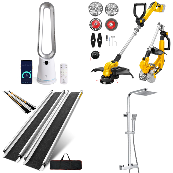 Source photograph for Pallet – Mixed Home Products – Fan Heater, Wheelchair Ramps, Grass Trimmer, Shower System