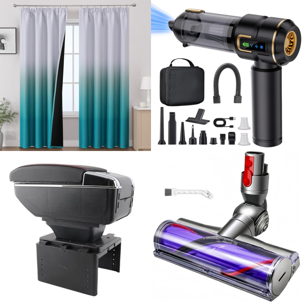 Source photograph for Pallet – Mixed Goods – Curtains, Car Organisers, Vacuum Cleaners, Trolleys, Storage Containers, Garden Misters
