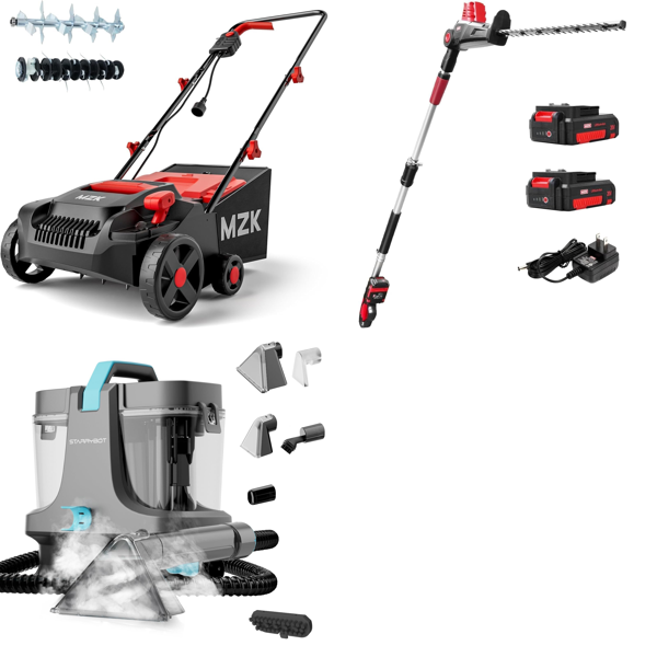 Source photograph for Pallet – Electric Garden Equipment – Lawn Scarifiers, Wet-Dry Vacuums, Cordless Hedge Trimmers