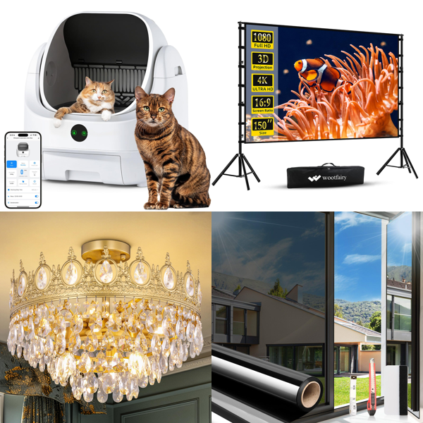 Source photograph for Pallet – Mixed Home & Garden Goods – Cat Litter Trays, Light Fixtures, Projector Screens, Canopies, Garden Hoses