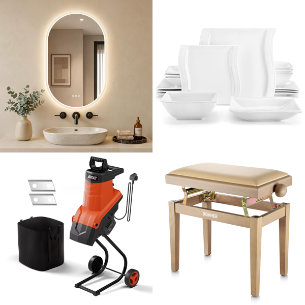 Source photograph for Pallet – Home & Garden Equipment – LED Mirror, Garden Shredder, Dinnerware Set, Pressure Washer, Slush Machine