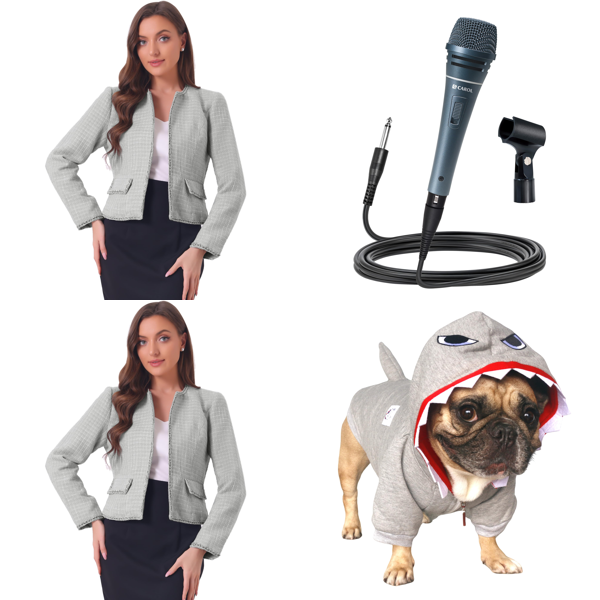 Source photograph for Pallet – Apparel & Home Goods – Women's Blazers, Dog Clothing, Carpet Tiles, Kitchen Mats
