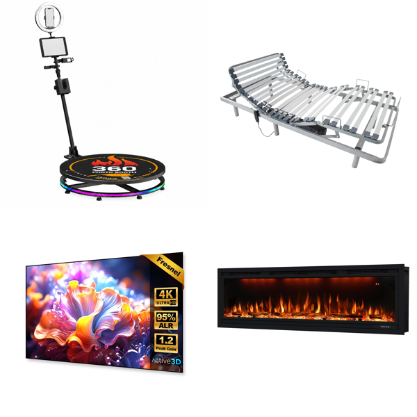 Source photograph for Pallet – Mixed Equipment – Photo Booth, Projection Screen, Electric Bed, Electric Fireplace