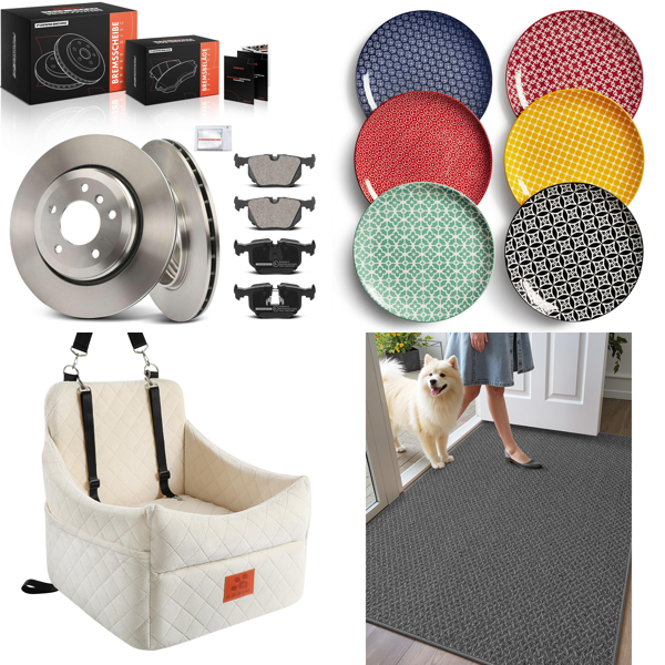 Source photograph for Pallet – Mixed Home Goods – Car Brakes, Bowls, Doormats, Planters, Pet Seats