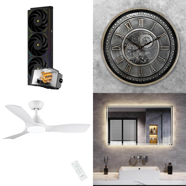 Source photograph for Pallet – Home Equipment – CPU Coolers, Ceiling Fans, Bathroom Mirrors, Lawn Mower, Monitor Arm