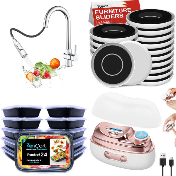 Source photograph for Pallet – Mixed Household Products – Kitchen Taps, Food Containers, Furniture Sliders, Electric Nail Clippers
