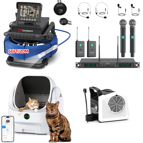 Source photograph for Pallet – Home Electronics & Equipment – Pipe Cameras, Wireless Microphones, Fans, Coffee Machines, Lighting