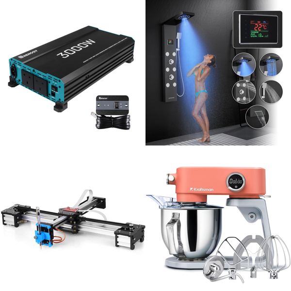 Source photograph for Pallet – Mixed Equipment – Inverter, Stand Mixer, Shower Panel, Karaoke Machine, Electric Guitar