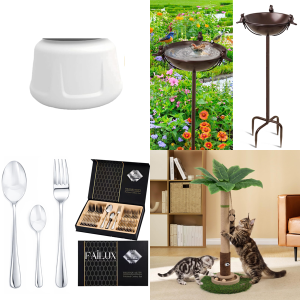 Source photograph for Pallet – Mixed Garden Goods – Paint Sprayer, Birdbath, Lawn Aerator, Plant Stand