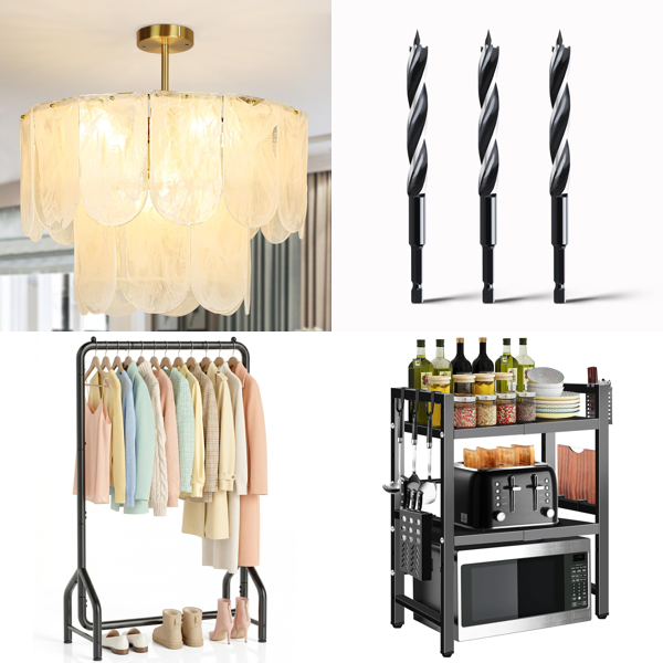Source photograph for Pallet – Mixed Home Equipment – Chandeliers, Clothes Rails, Wood Drill Bits, Kitchen Organizers