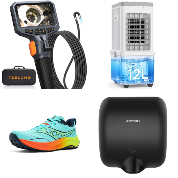 Source photograph for Pallet – Mixed Goods – Inspection Cameras, Sports Shoes, Air Coolers, Hand Dryers, Rugs