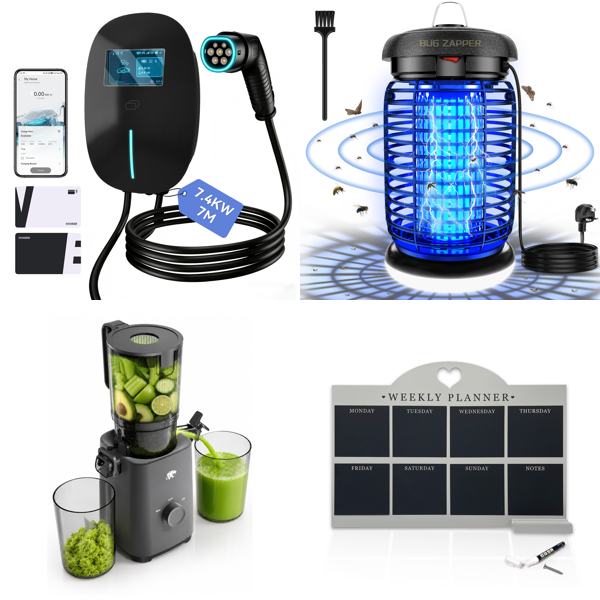 Source photograph for Pallet – Electrical Equipment – EV Chargers, Cold Press Juicers, Insect Zappers, Flexible Air Ducting