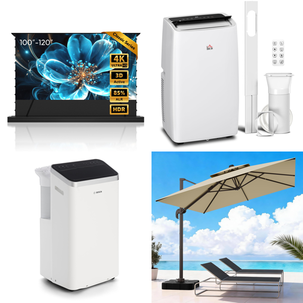 Source photograph for Pallet – Climate & Garden – Projector Screen, Portable Air Conditioners, Cantilever Parasols, Pergolas, Mirrors