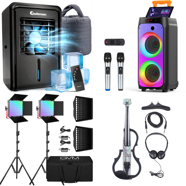 Source photograph for Pallet – Mixed Goods – Cooling Mattress Toppers, Studio Lights, Karaoke Systems, Electric Violins