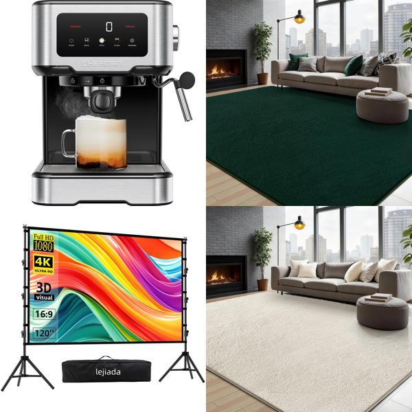 Source photograph for Pallet – Home Goods – Espresso Machine, Projector Screen, Rugs, Toilet Seats, Animal Trap