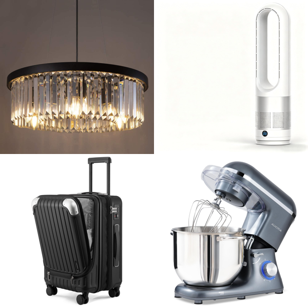 Source photograph for Pallet – Home Equipment – Chandeliers, Suitcases, Fans, Stand Mixers, Rugs, Juicers