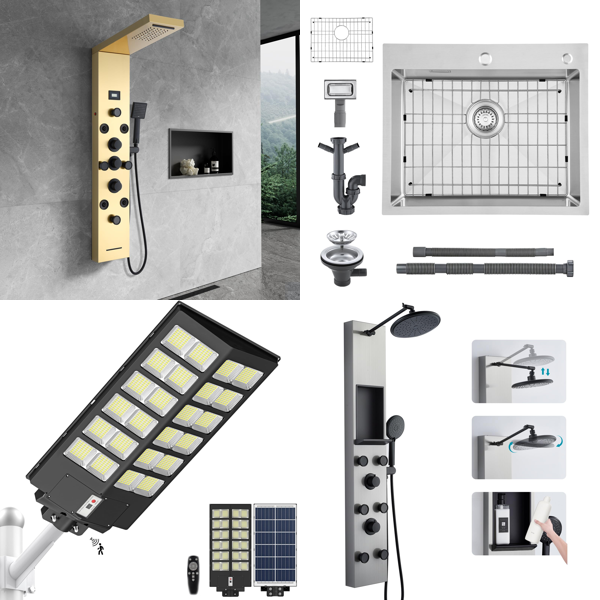 Source photograph for Pallet – Home & Building – Shower Panels, Solar Lights, Kitchen Sink, Ceiling Fan with Light