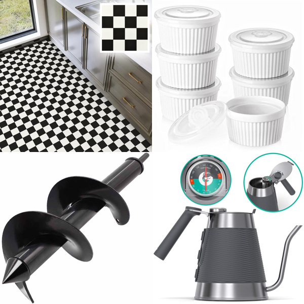 Source photograph for Pallet – Mixed Home Goods – Floor Tiles, Garden Augers, Ramekins, Kitchen Accessories