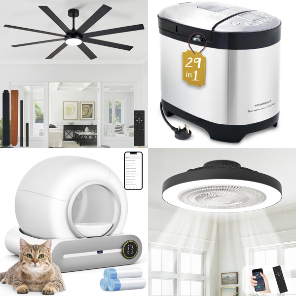Source photograph for Pallet – Fans & Kitchen Appliances – Ceiling Fans, Bread Makers, Automatic Cat Litter Trays