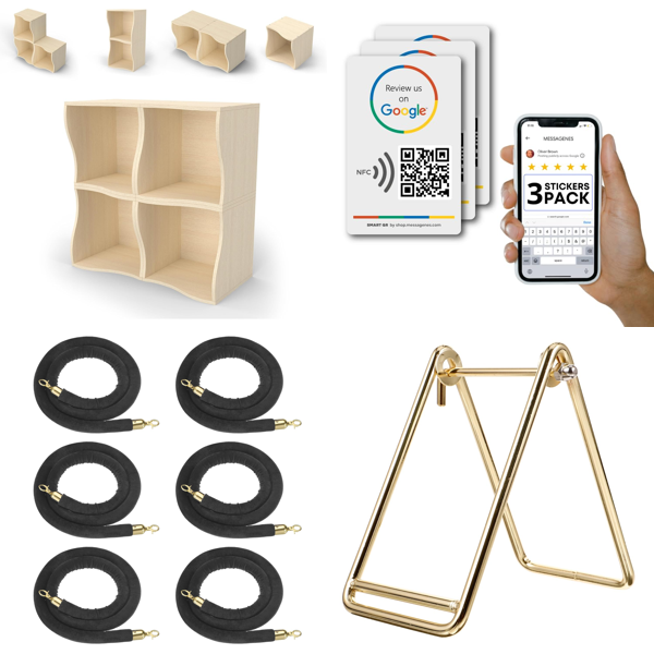 Source photograph for Pallet – Mixed Home & Event Supplies – Shelves, Stanchion Ropes, Ticket Dispensers, Labels, Garment Bags