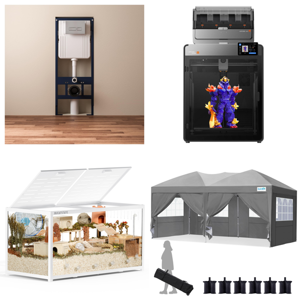 Source photograph for Pallet – Mixed Goods – Smart Toilets, 3D Printer, Hamster Cage, Gazebo, Electric Fireplace, Dog Crate