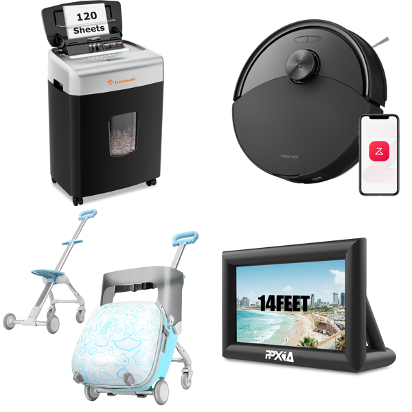 Source photograph for Pallet – Mixed Goods – Paper Shredder, Robot Vacuum, Induction Hob, Inflatable Pool, Metal Clothing Rack