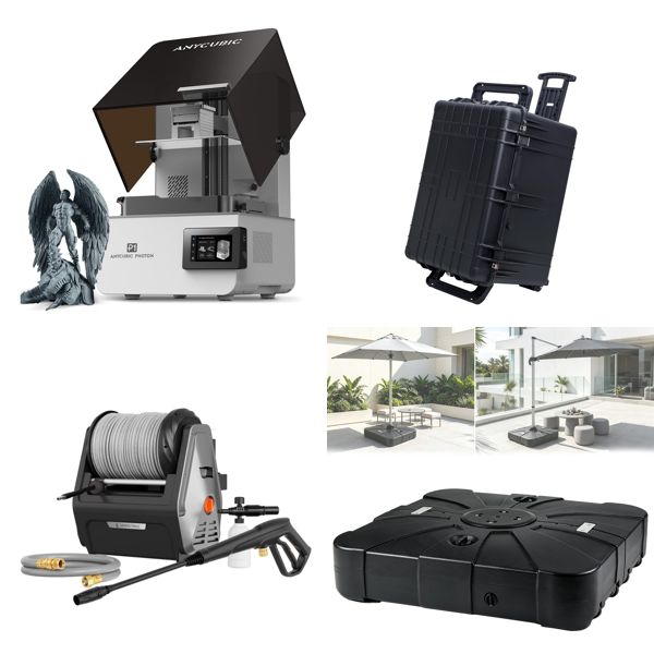 Source photograph for Pallet – Mixed Goods – 3D Printers, Pressure Washers, Protective Cases, Parasol Bases, DJ Booths, Plant Pots