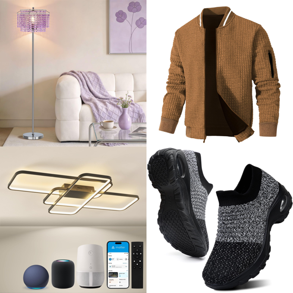 Source photograph for Pallet – Lighting, Apparel & Footwear – Floor Lamps, Ceiling Lights, Men's Jackets, Women's Trainers