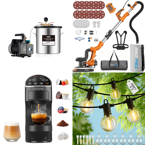 Source photograph for Pallet – Home & Garden Equipment – Vacuum Chambers, Coffee Machines, Sanders, Ice Makers, String Lights