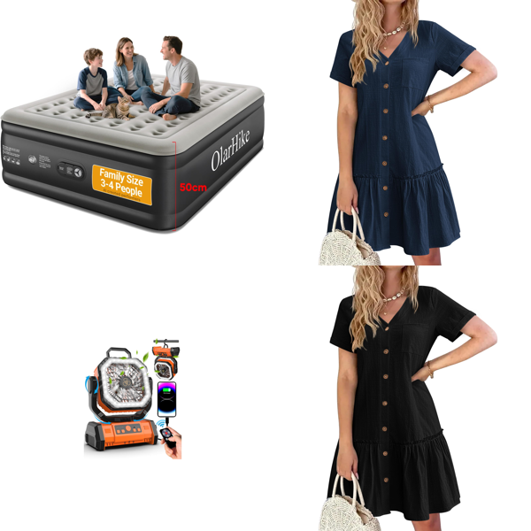 Source photograph for Pallet – Apparel & Camping Equipment – Women's Linen Dresses, Skirts, Sweaters, Airbeds, Fans, Camping Showers