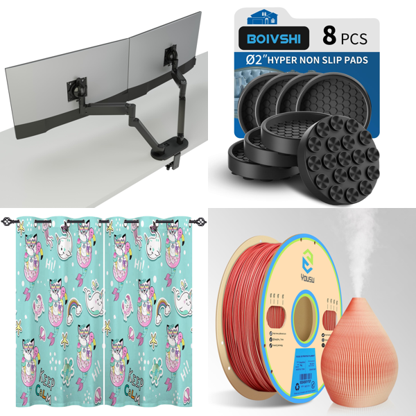 Source photograph for Pallet – Mixed Goods – Monitor Arms, Curtains, 3D Filaments, Gutter Cleaning Tools